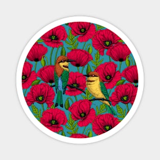 Bee eaters and poppies on orange 2 Magnet